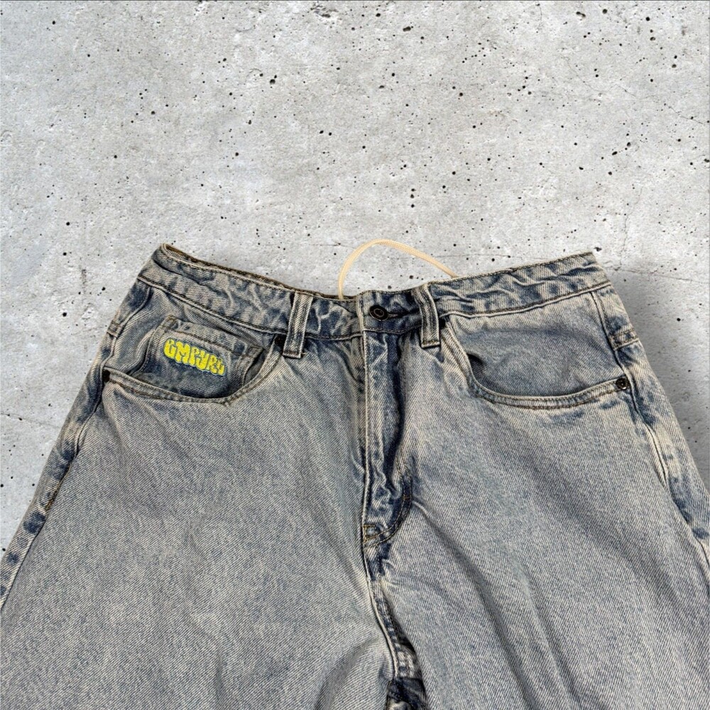 Empyre Light Wash Baggy Skate Jeans Mens 30 Y2K Loose Fit Blue Embroidered Logo - Picture 5 of 10